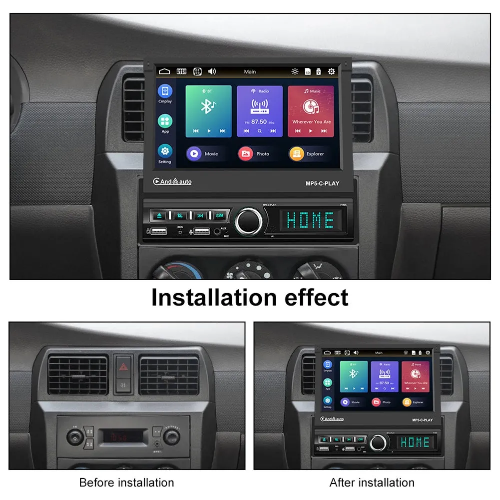 1 Din 7 Inch Car Multimedia Player Carplay Retractable Bluetooth