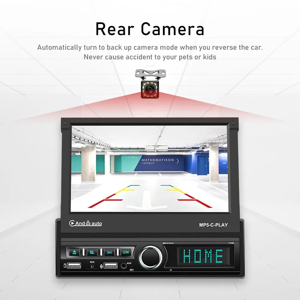 1 Din 7 Inch Car Multimedia Player Carplay Retractable Bluetooth