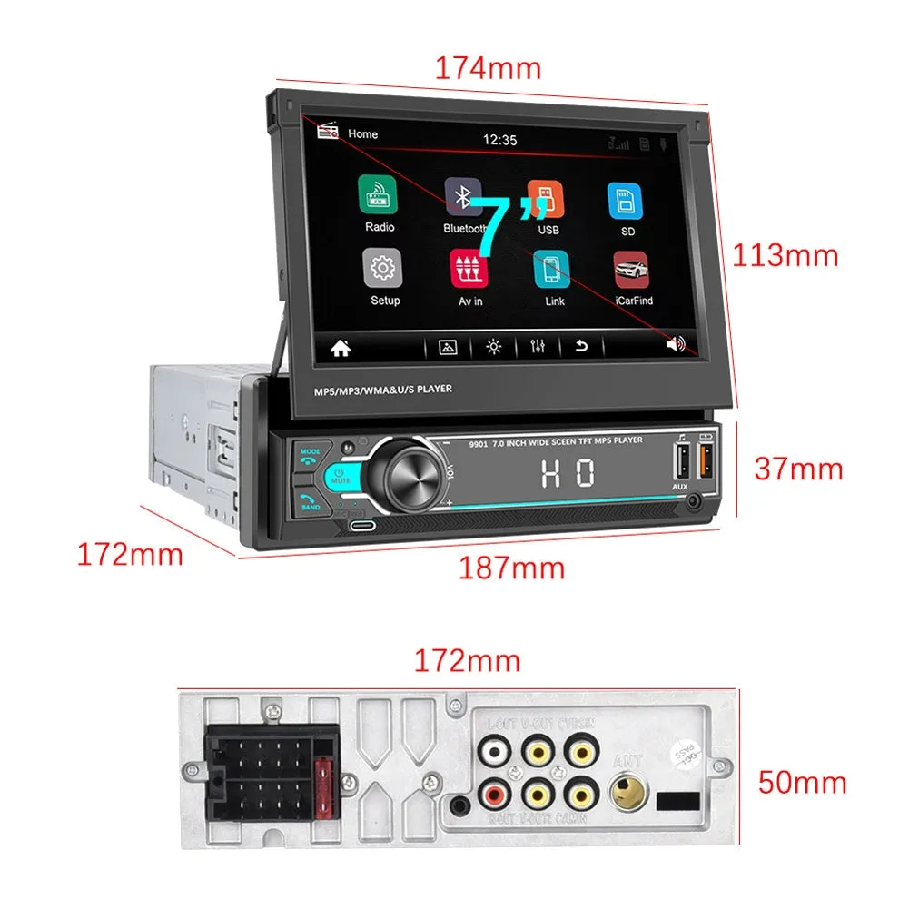 1 Din Car Mp5 Player 7-inch Manual Retractable Touch Screen