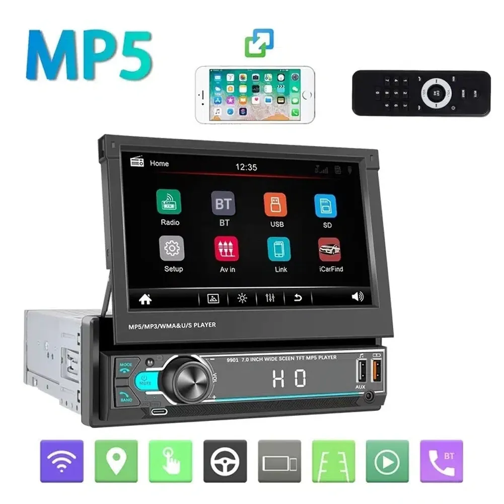1 Din Car Mp5 Player 7-inch Manual Retractable Touch Screen