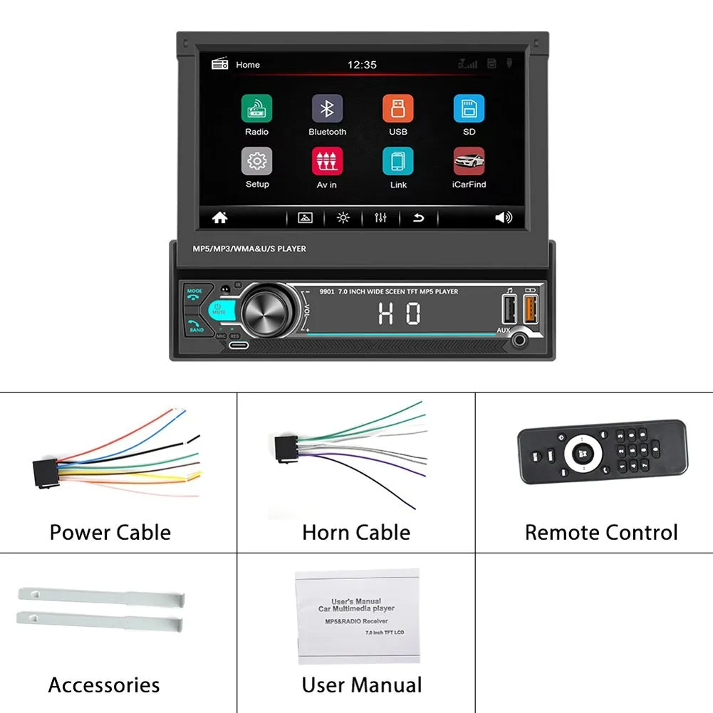 1 Din Car Mp5 Player 7-inch Manual Retractable Touch Screen