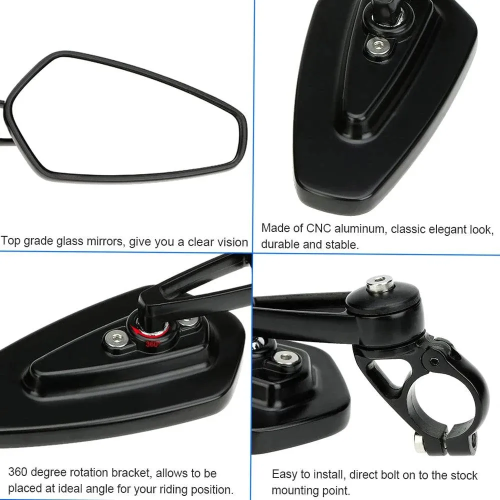 1 Pair of Motorcycle Universal 7/8" Handle Bar End Rearview Mirror CNC Aluminum 360° Rotation Bracket Side View Mirrors