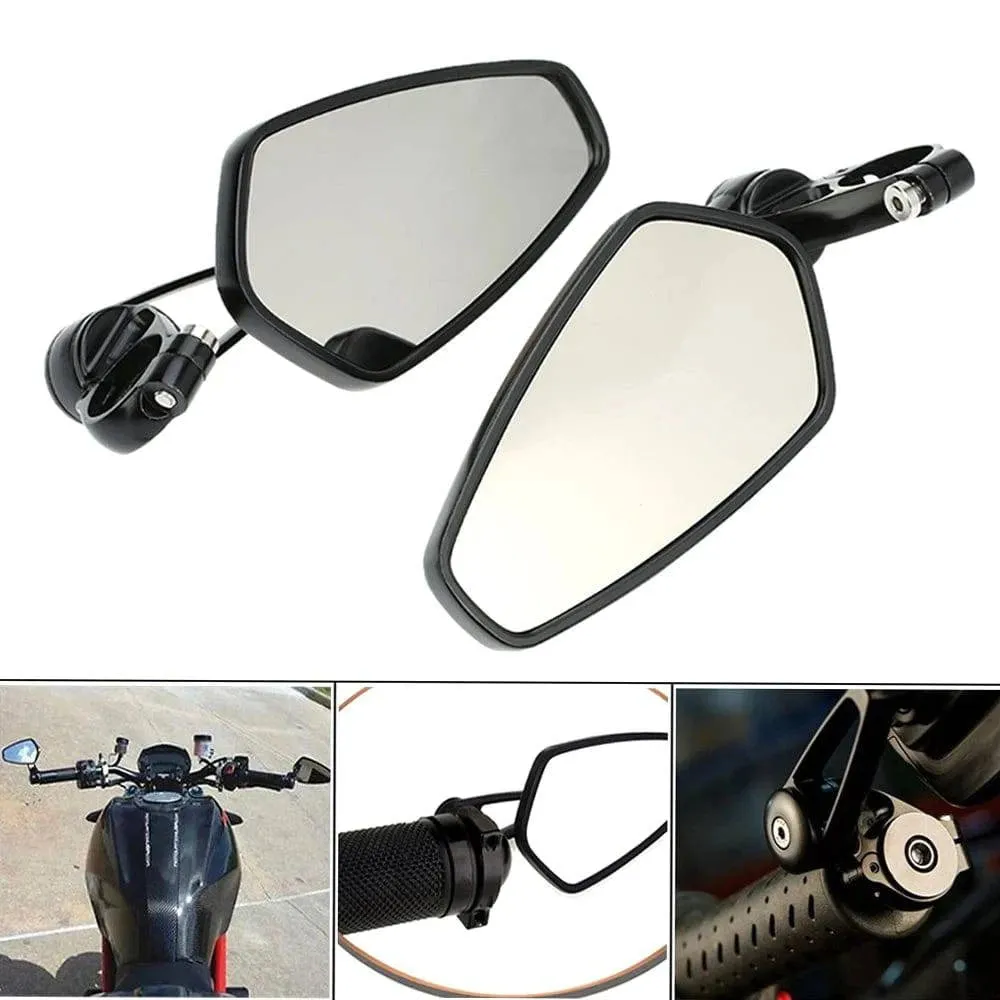 1 Pair of Motorcycle Universal 7/8" Handle Bar End Rearview Mirror CNC Aluminum 360° Rotation Bracket Side View Mirrors