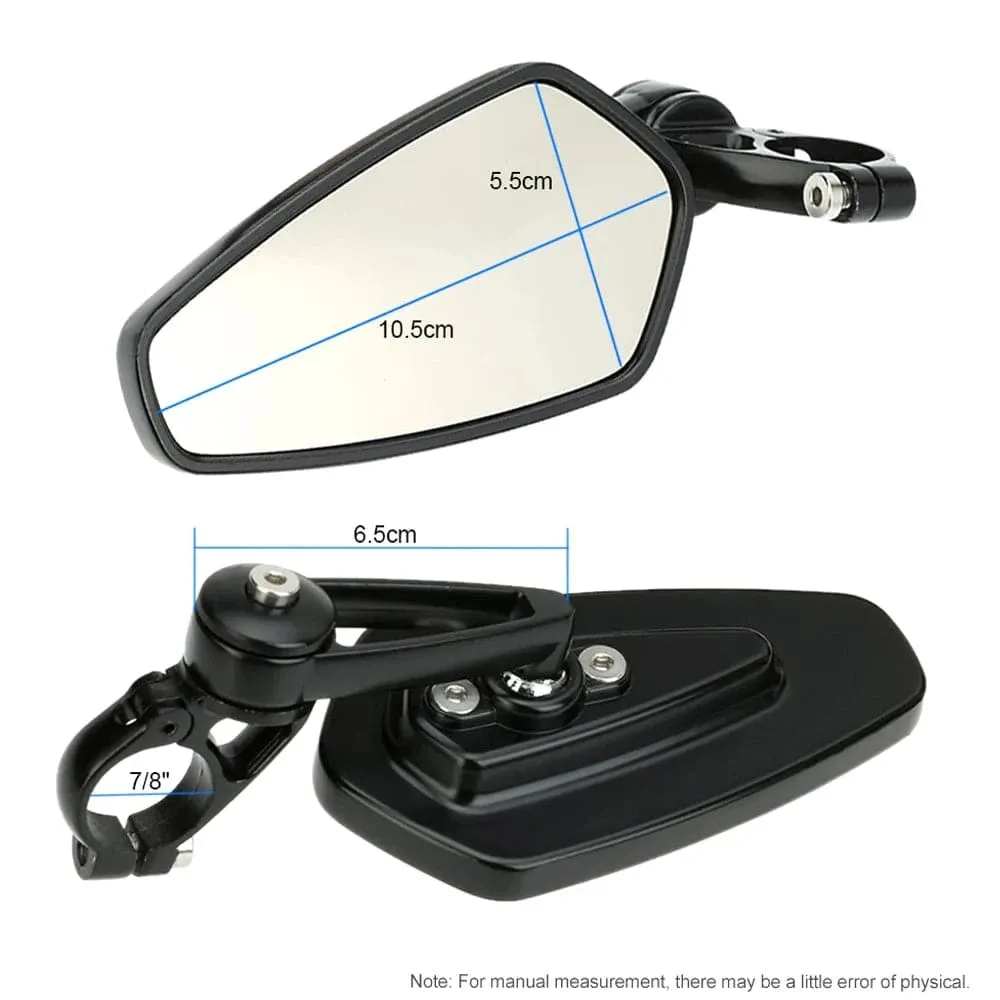 1 Pair of Motorcycle Universal 7/8" Handle Bar End Rearview Mirror CNC Aluminum 360° Rotation Bracket Side View Mirrors