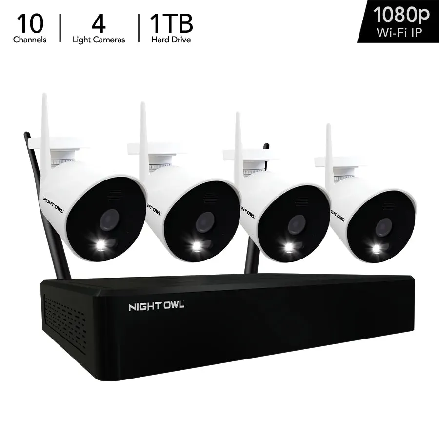 10 Channel 1080p Wi-Fi NVR with 1TB Hard Drive and 4 Wi-Fi IP 1080p Spotlight Cameras with 2-Way Audio