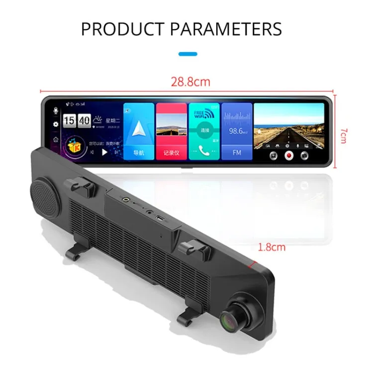 1080 Hd 12 Inch Dashboard Car Mirror Dvr Dual Camera Recorder Ctc-G45
