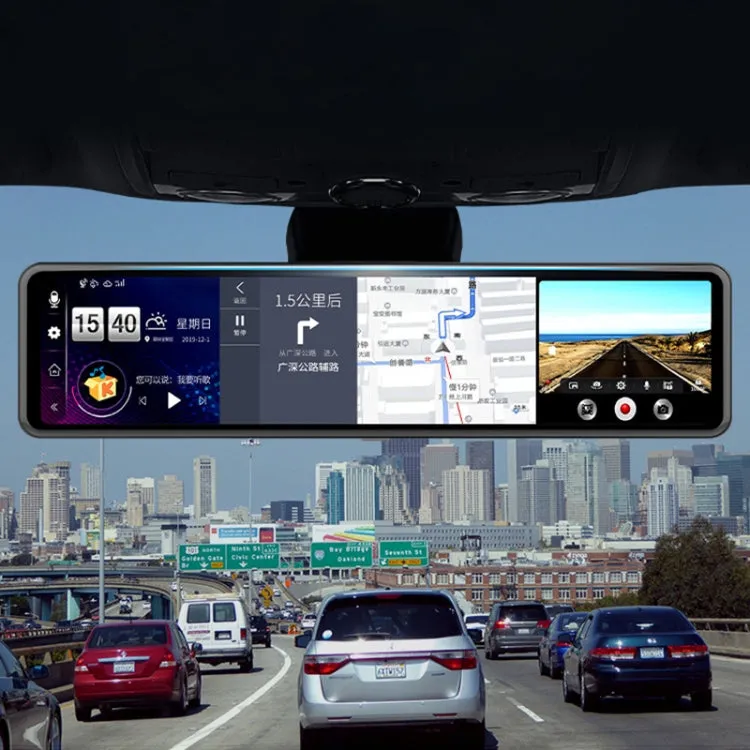 1080 Hd 12 Inch Dashboard Car Mirror Dvr Dual Camera Recorder Ctc-G45