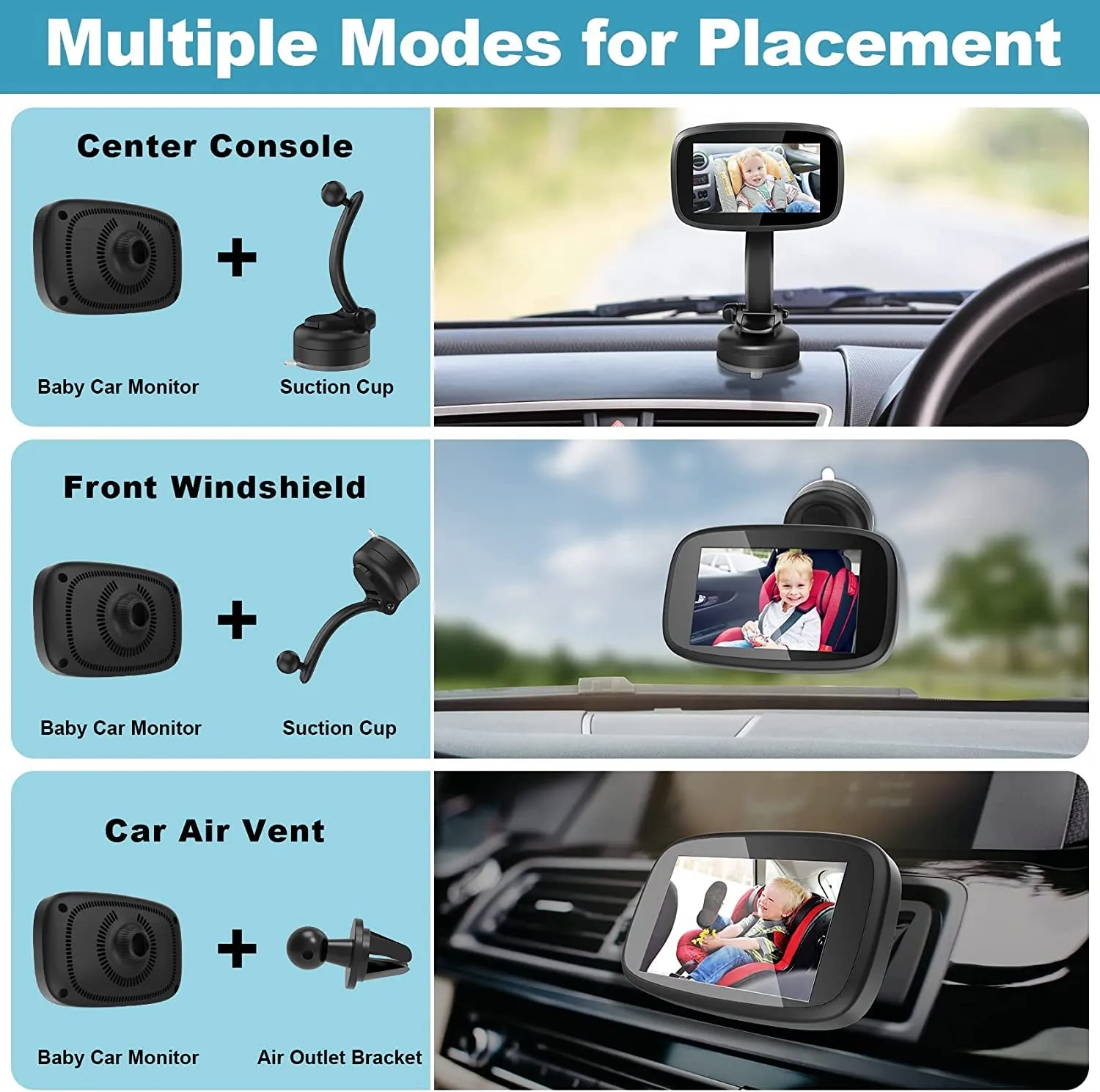 1080P Baby Car Mirror, Shybaby 4.3'' Baby Car Camera Monitor 170° Wide View, HD Night Vision Function and Reusable Sucker Bracket, Safety Rear Facing Car Set Camera Infants Kids Toddlers Black