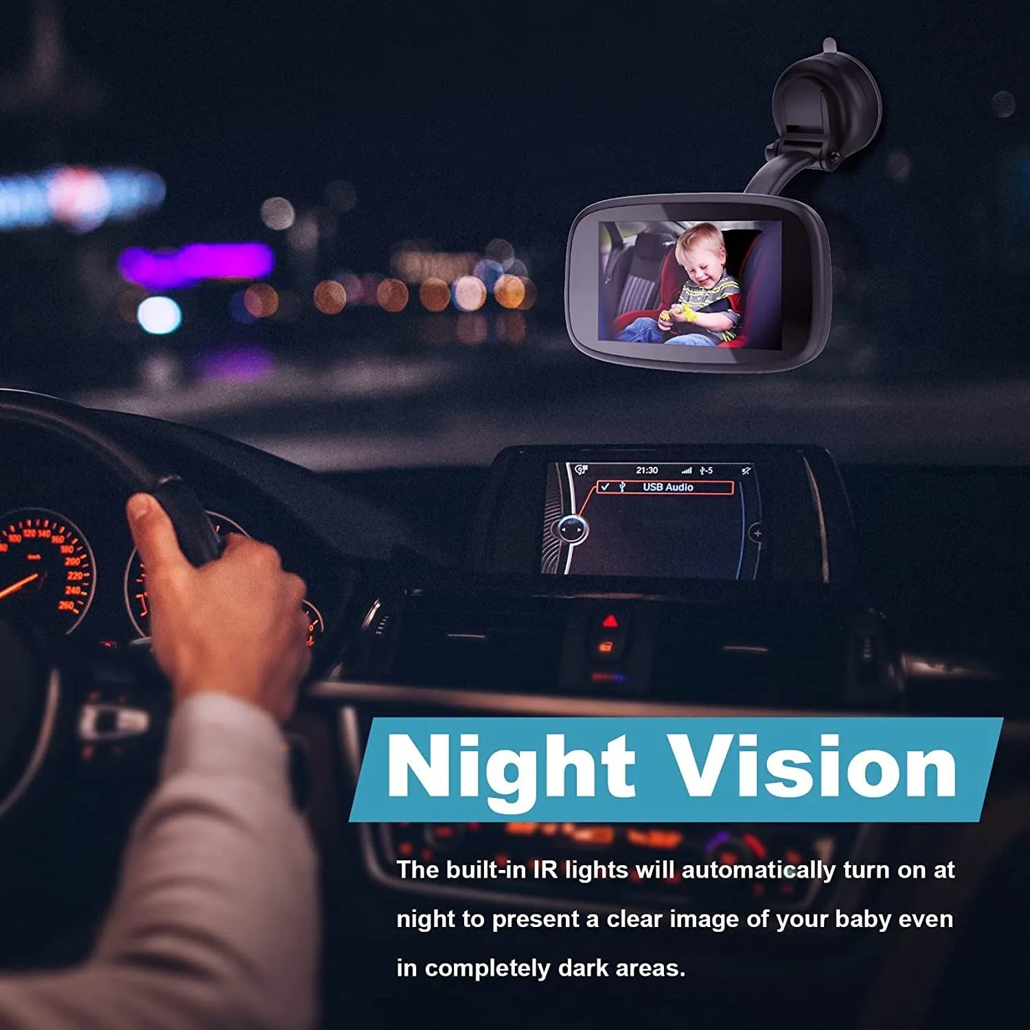 1080P Baby Car Mirror, Shybaby 4.3'' Baby Car Camera Monitor 170° Wide View, HD Night Vision Function and Reusable Sucker Bracket, Safety Rear Facing Car Set Camera Infants Kids Toddlers Black