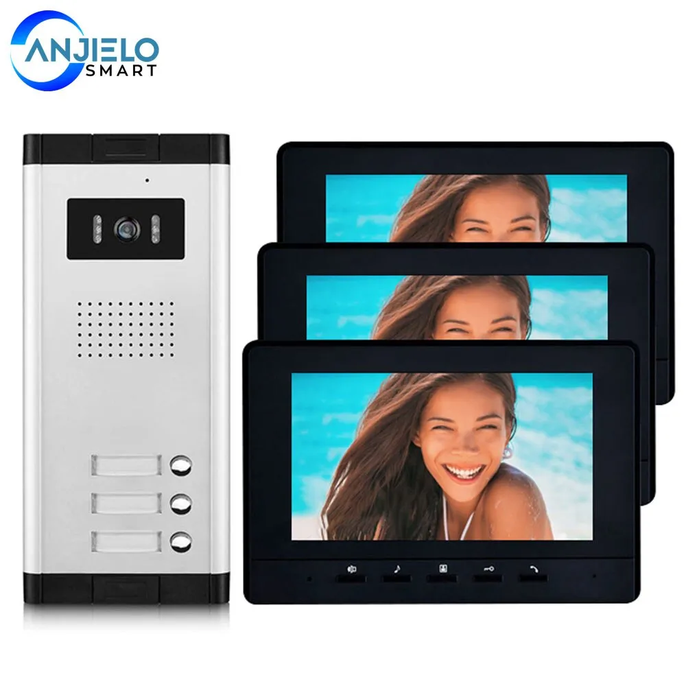 2 - 4 Units Apartment Video Doorphone Intercom System 7 inch Monitor Video Doorbell  Night Vision Waterproof for Home Security