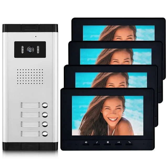 2 - 4 Units Apartment Video Doorphone Intercom System 7 inch Monitor Video Doorbell  Night Vision Waterproof for Home Security