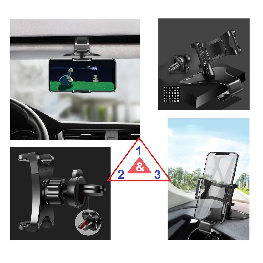 3 in 1 Car GPS Smartphone Holder: Dashboard / Visor Clamp   AC Grid Clip for Samsung Galaxy Camera GC100 - Black