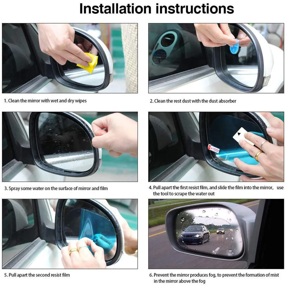 4-Pack: Britenway Anti Rain Car Rear and Side View Mirror Film