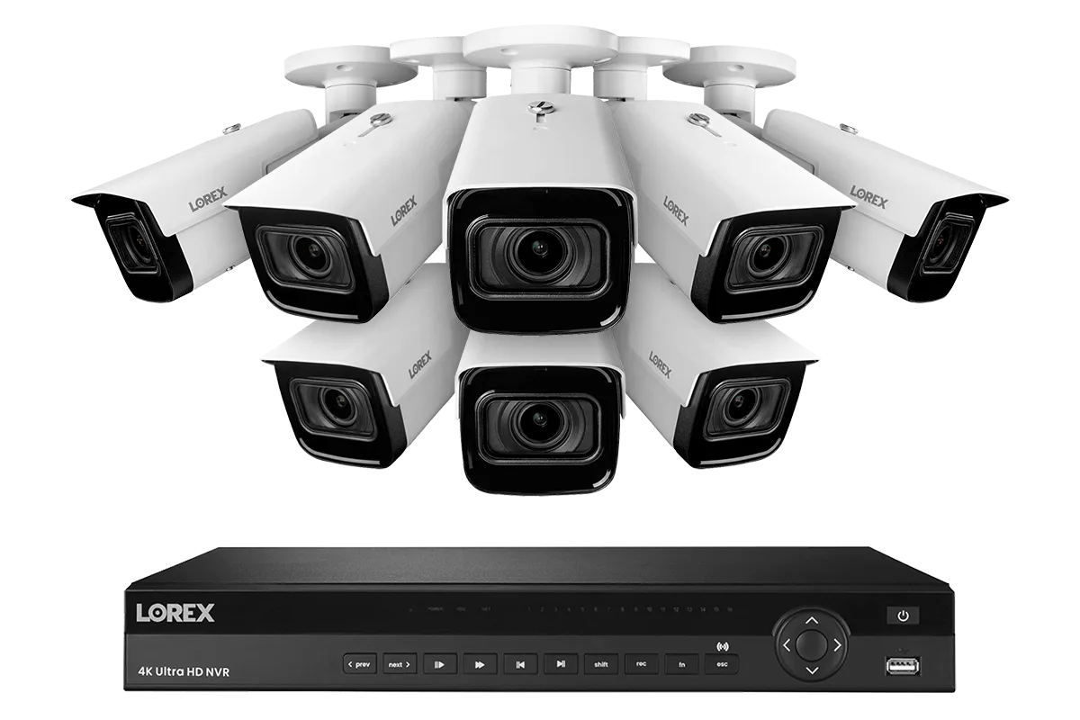 4K Nocturnal IP NVR System with 16-channel NVR, Eight 4K Smart IP Motorized Zoom Security Cameras and Real-Time 30FPS Recording