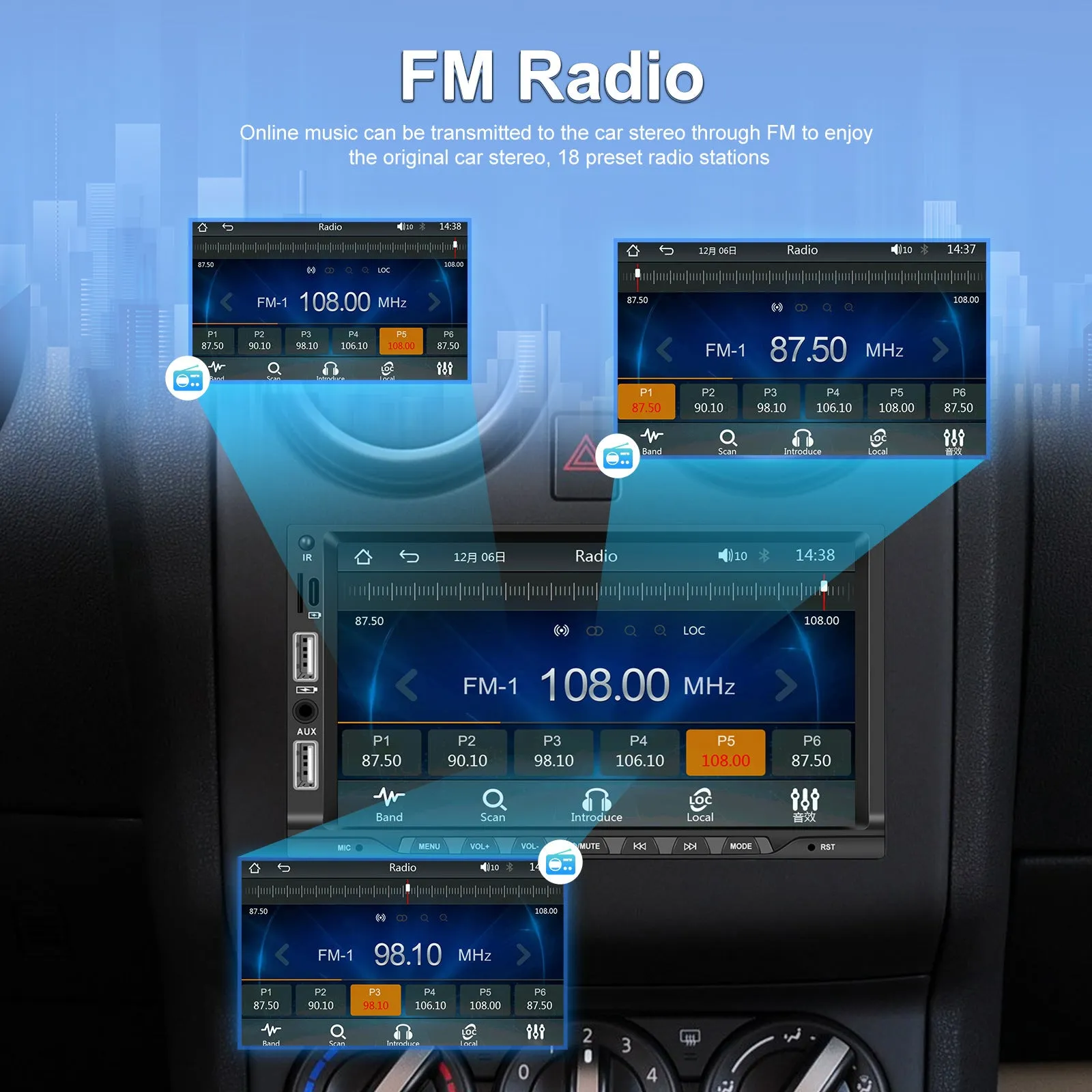 7-inch 2 Din Car Radio Bluetooth 5.1 Hands-free Mp5 Player for