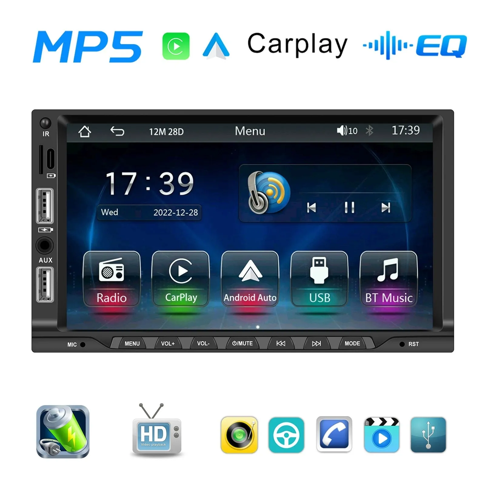 7-inch 2 Din Car Radio Bluetooth 5.1 Hands-free Mp5 Player for
