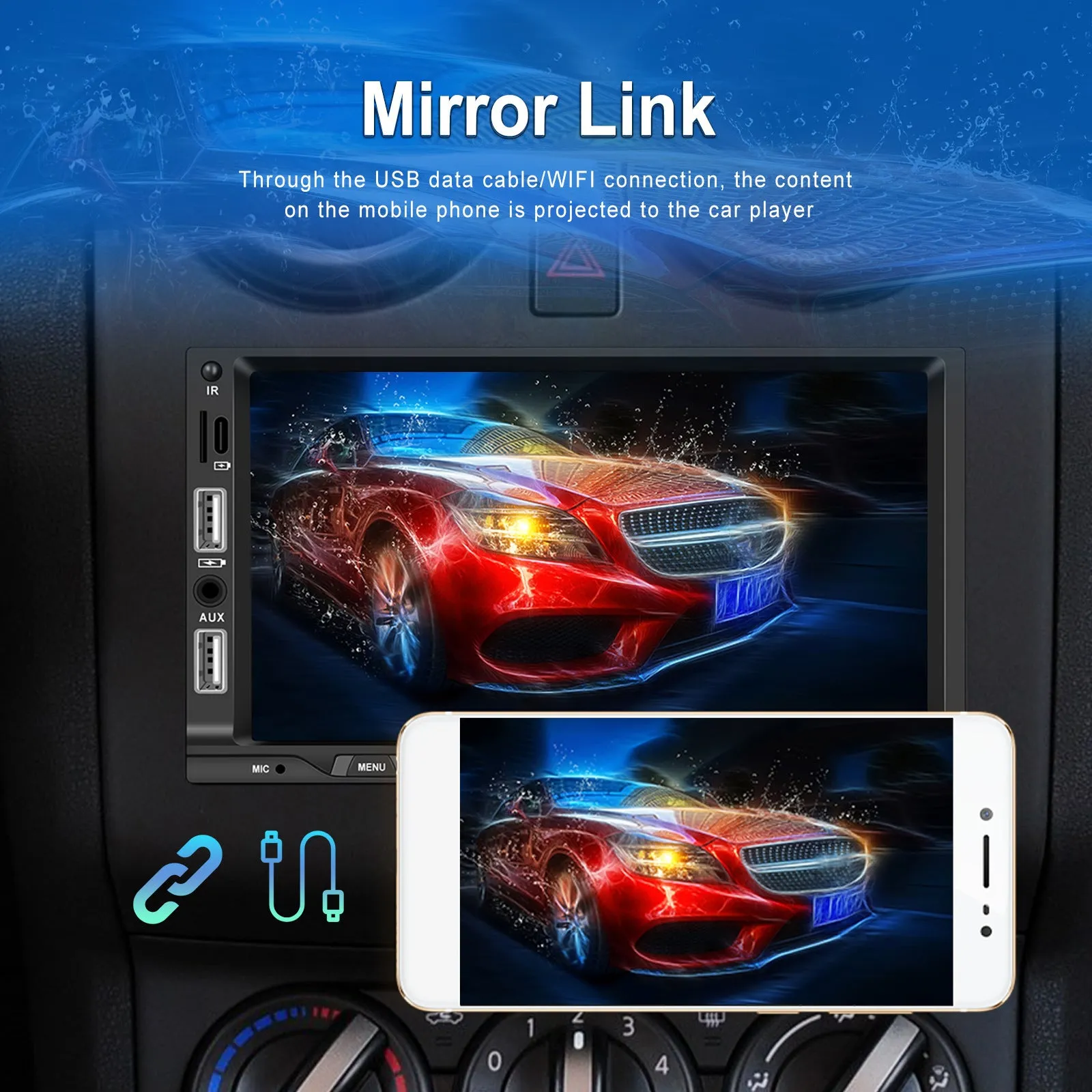 7-inch 2 Din Car Radio Bluetooth 5.1 Hands-free Mp5 Player for