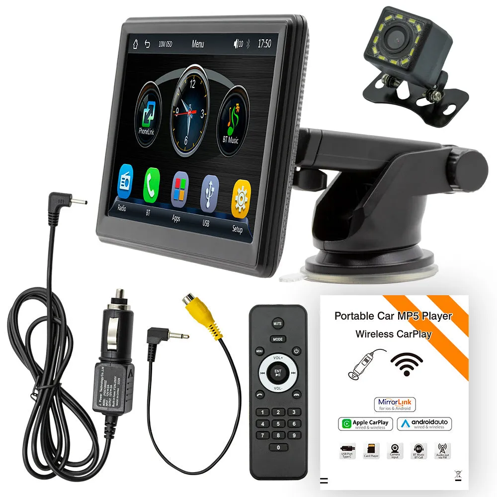 7 inch Portable Wireless Car Radio Auto Stereo Apple Carplay Android Bluetooth   Cam