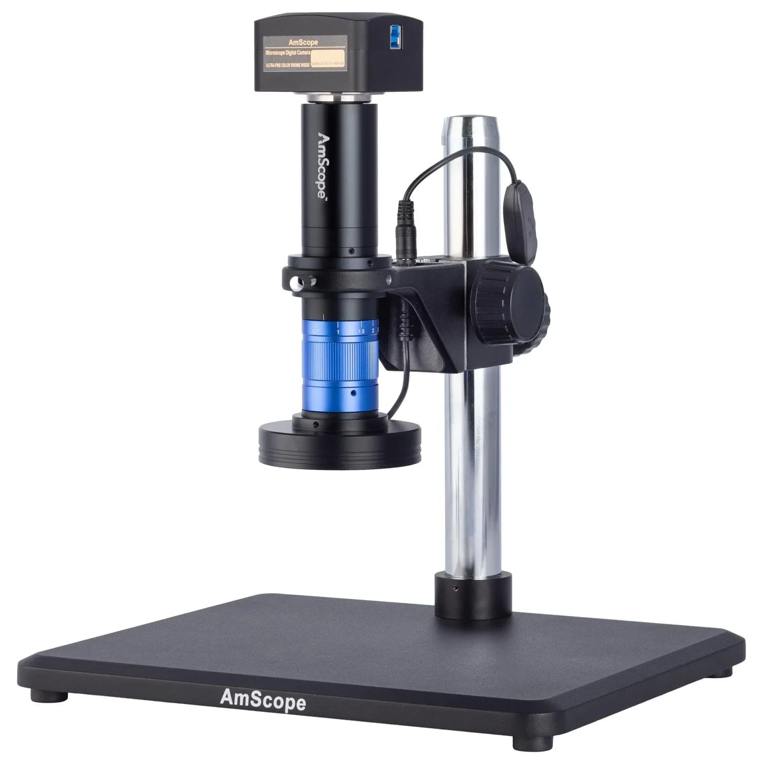 AmScope H756 Sereies 0.7X-5.6X Zoom Lens Monocular Stereo Microscope with Detent, 1.5X C-Mount Interface, and Ring Light on Table Stand