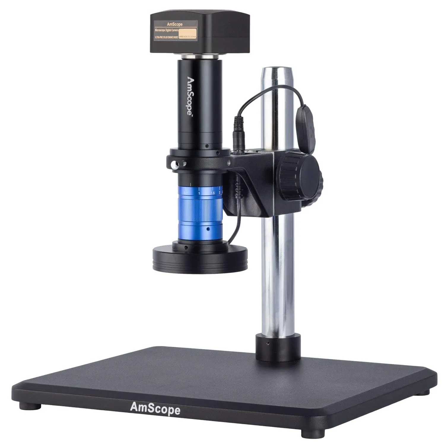 AmScope H756 Sereies 0.7X-5.6X Zoom Lens Monocular Stereo Microscope with Detent, 1.5X C-Mount Interface, and Ring Light on Table Stand