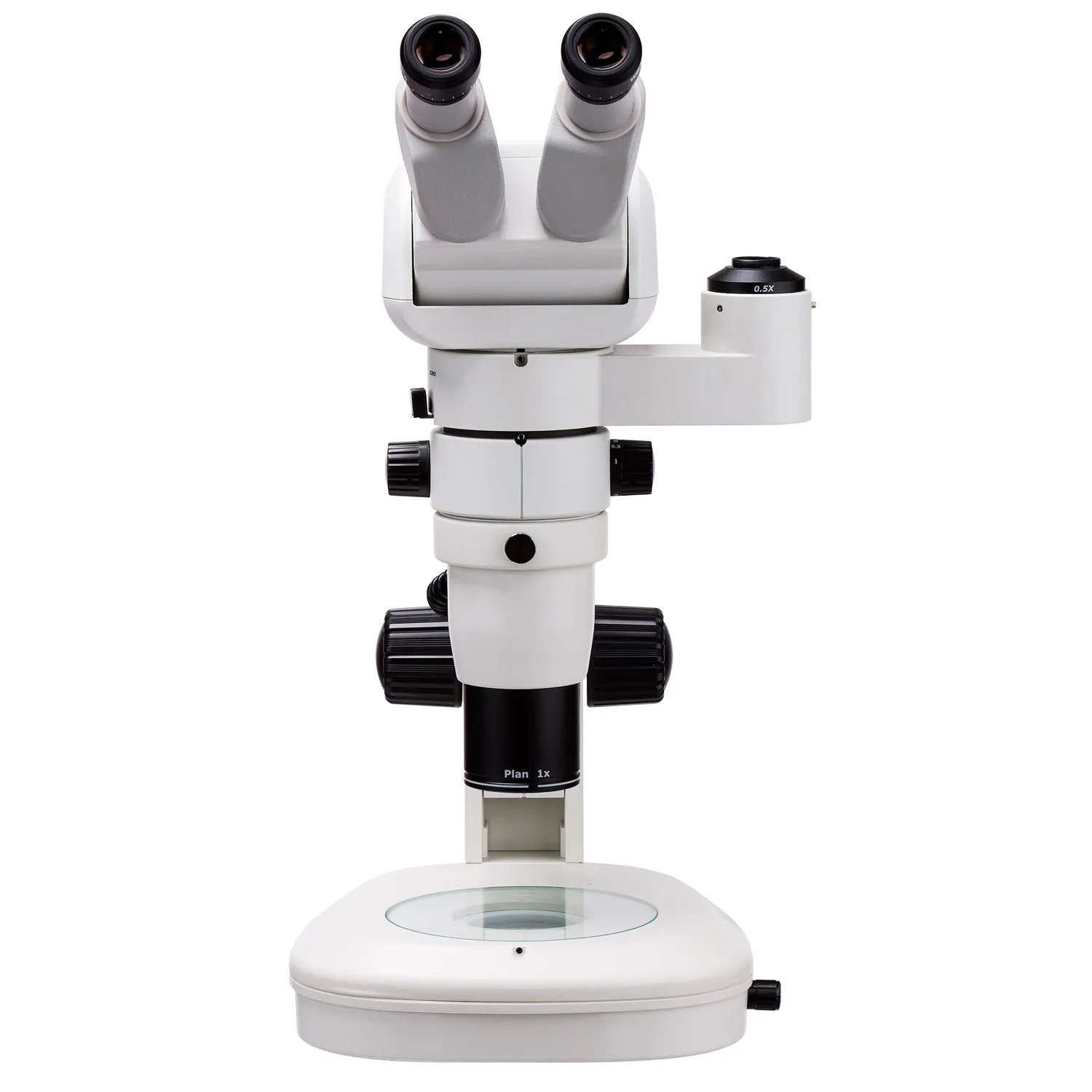 AmScope PM230 Series Zoom Trinocular Stereo Microscope 8X-80X Magnification on Track Stand with Common Main Objective(CMO), Dual Illumination and Adjustable Head