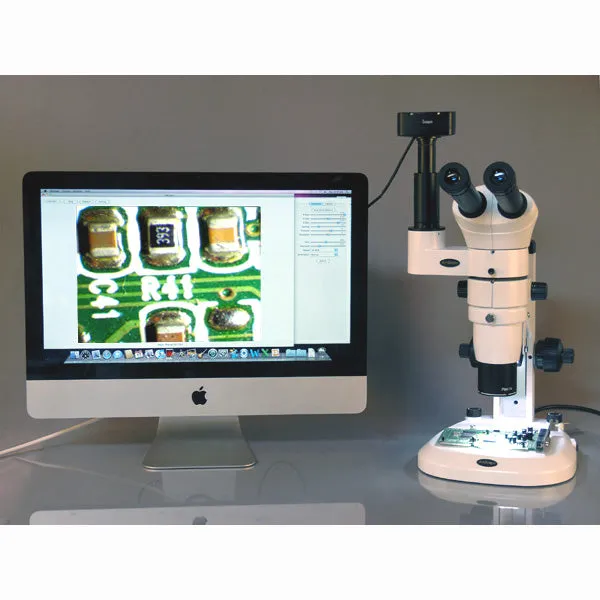 AmScope PM240 Series Zoom Trinocular Stereo Microscope 8X-80X Magnification on Track Stand with Common Main Objective(CMO)