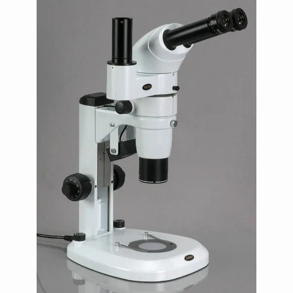 AmScope PM240 Series Zoom Trinocular Stereo Microscope 8X-80X Magnification on Track Stand with Common Main Objective(CMO)
