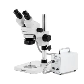 AmScope SM-1 Series Inspection and Dissecting Zoom Binocular Stereo Microscope with 30W LED Fiber Optic Ring Light and Optional Digital Camera on Compact Pillar Stand