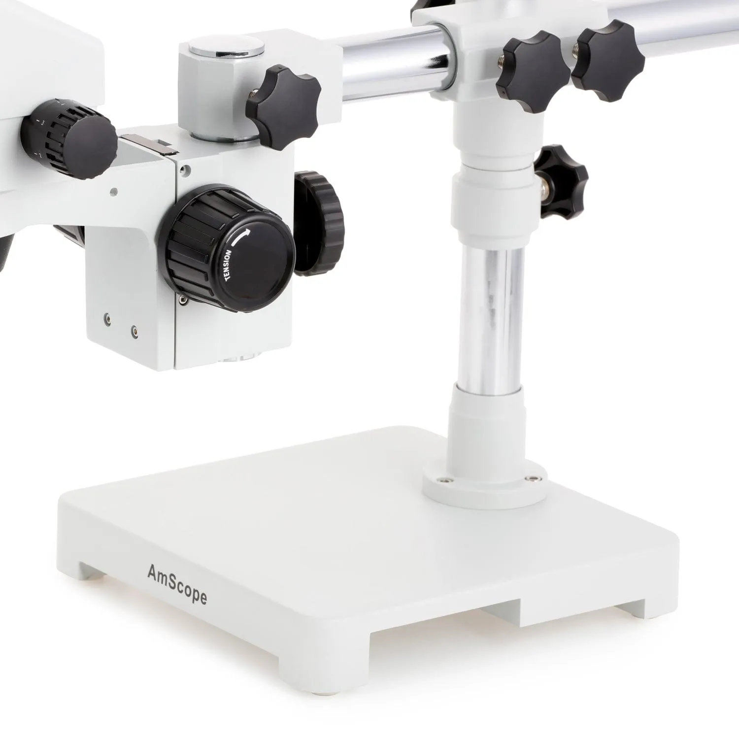 AmScope SM-3 Series Simul-Focal Zoom Trinocular Stereo Microscope with 30W LED Dual Gooseneck Fiber Optic Lights and Optional Digital Camera on Single Arm Boom Stand