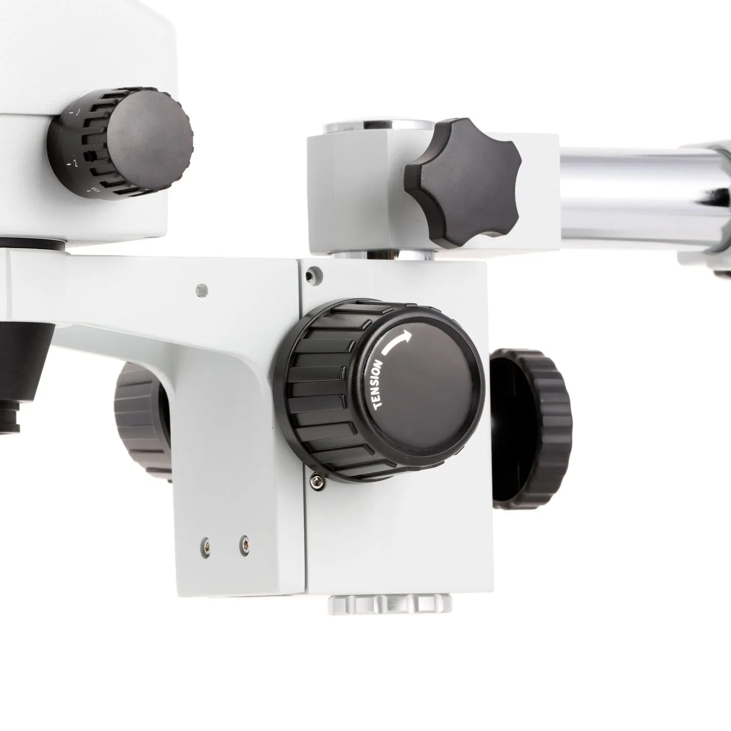 AmScope SM-3 Series Simul-Focal Zoom Trinocular Stereo Microscope with 30W LED Single Fiber Optic Gooseneck Light and Optional Digital Camera on Single Arm Boom Stand
