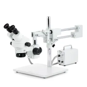 AmScope SM-4 Series Zoom Binocular Stereo Microscope with 30W LED Fiber Optic Ring Light and Optional Digital Camera on Double Arm Boom Stand
