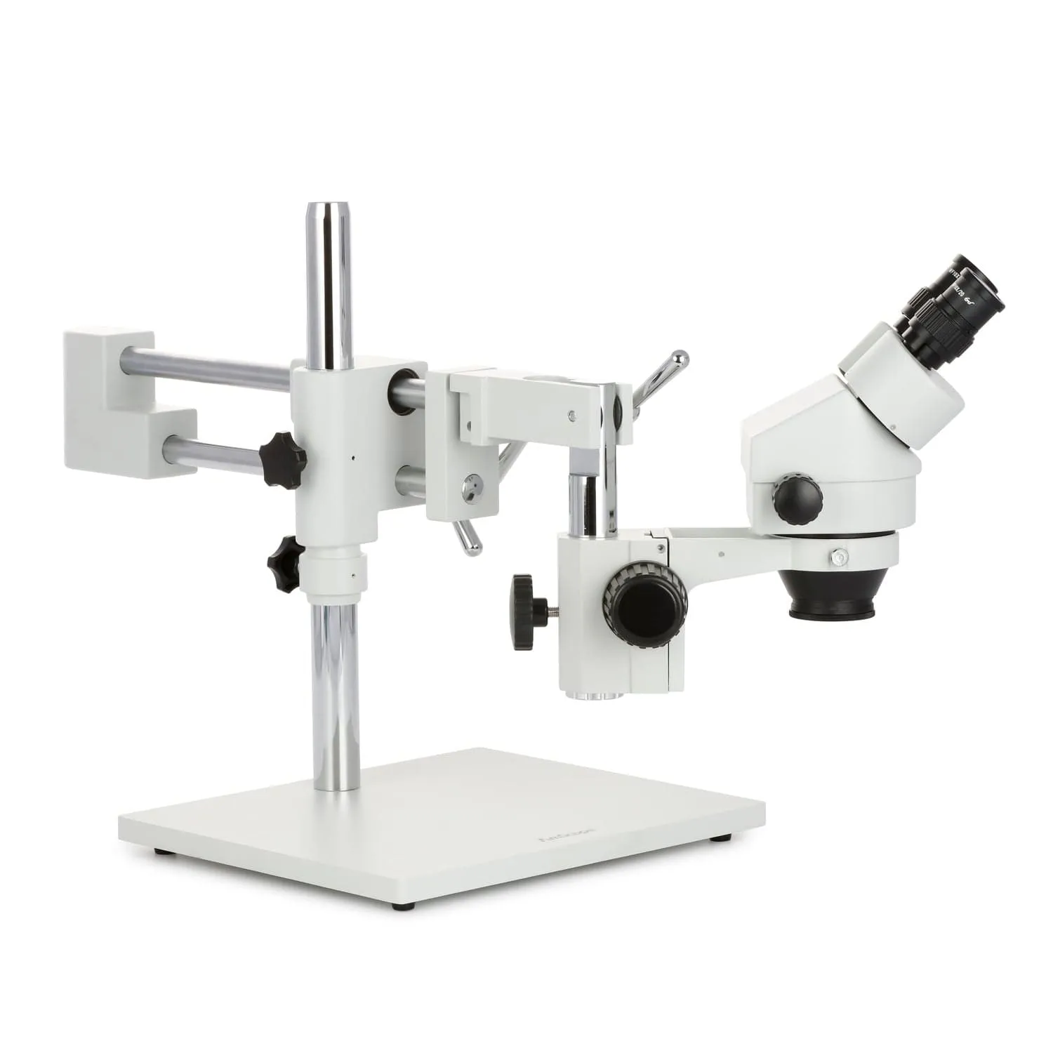 AmScope SM-4 Series Zoom Binocular Stereo Microscope with 30W LED Single Fiber Optic Gooseneck Light and Optional Digital Camera on Double Arm Boom Stand