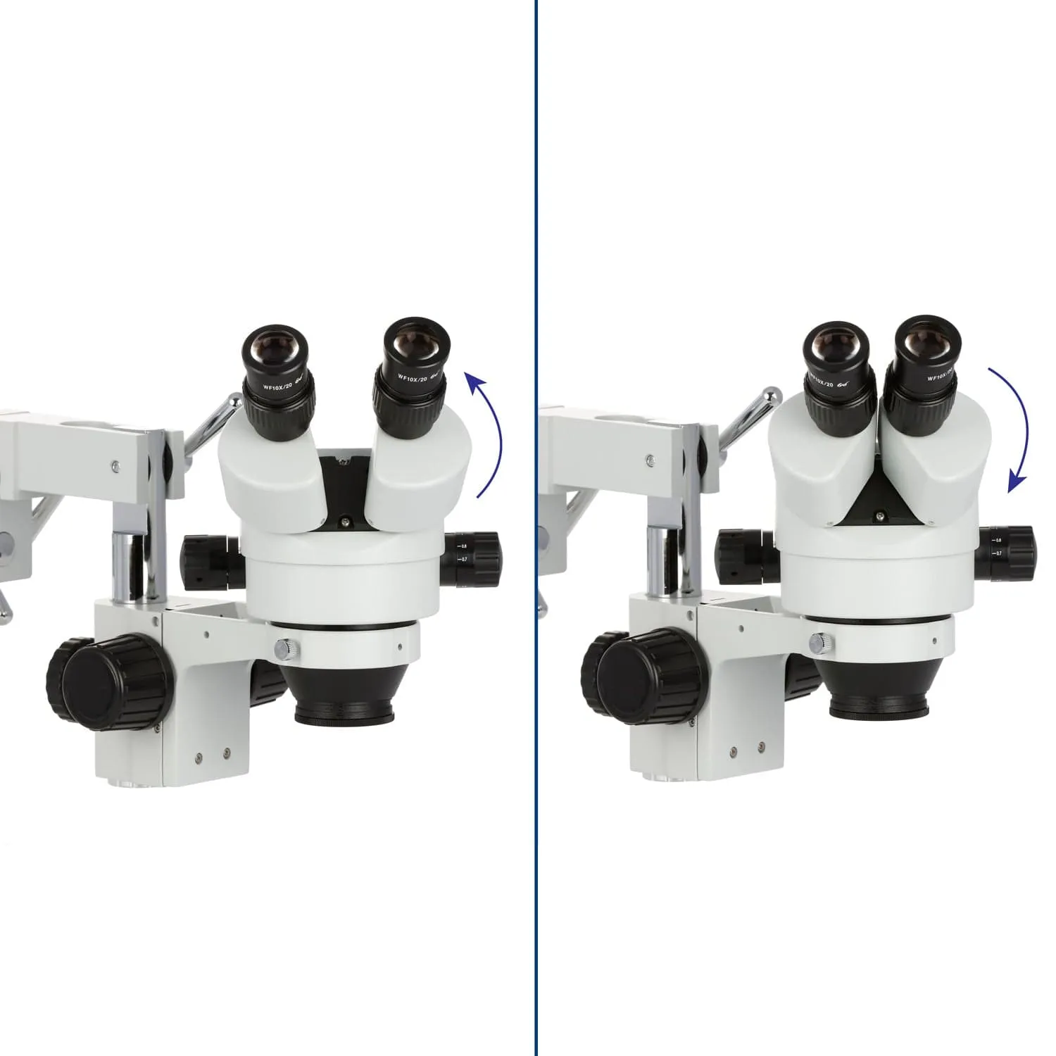 AmScope SM-4 Series Zoom Binocular Stereo Microscope with 30W LED Single Fiber Optic Gooseneck Light and Optional Digital Camera on Double Arm Boom Stand