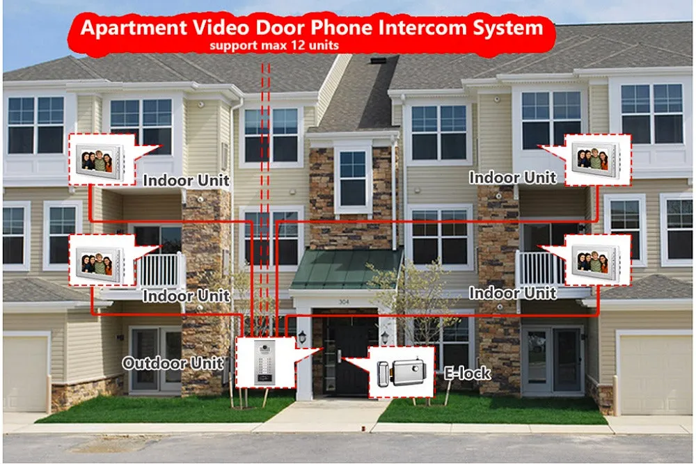AnjieloSmart 2/3/4 Units Apartment Intercom System Video Doorbell Camera Aluminum Alloy 7" Monitor 7 RFID Card