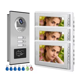 AnjieloSmart 2/3/4 Units Apartment Intercom System Video Doorbell Camera Aluminum Alloy 7" Monitor 7 RFID Card