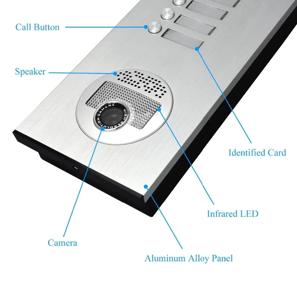 AnjieloSmart 2/3/4 Units Apartment Intercom System Video Doorbell Camera Aluminum Alloy 7" Monitor 7 RFID Card