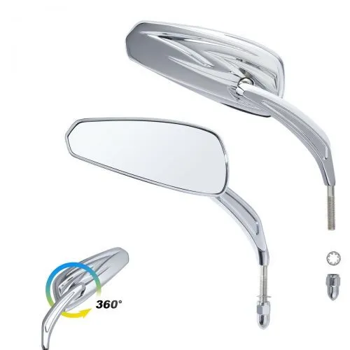 Attitude Rearview Mirror , Teardrop Chrome, Universal 8mm stud, For Harley Sportster Softail Road King Glide, Pair