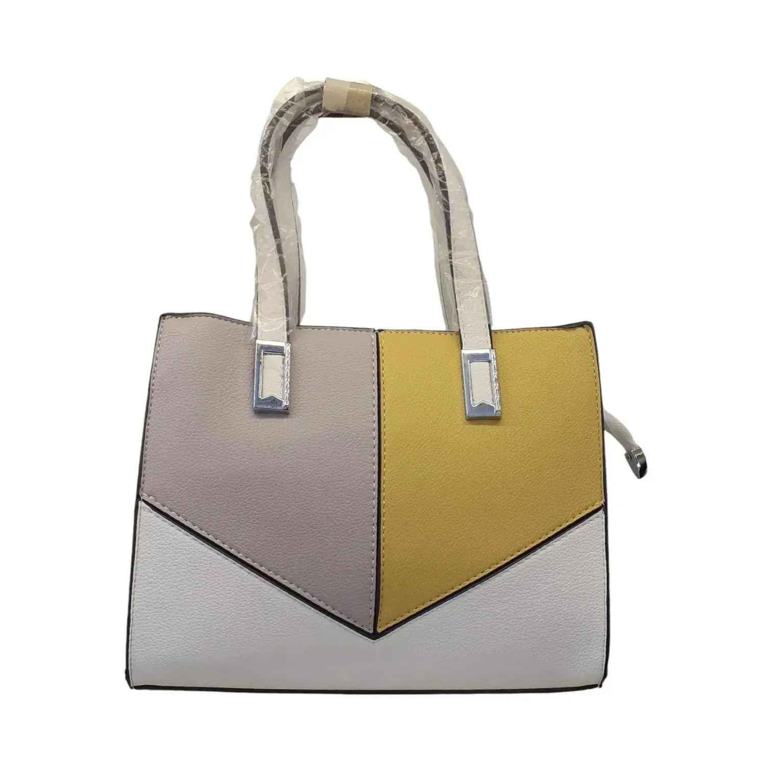Block Front Pocket and Dual Tone Tote Handbag
