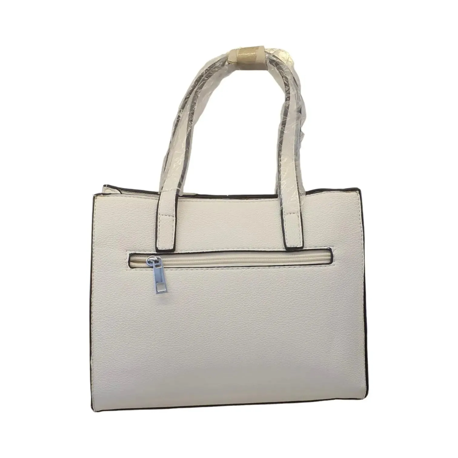 Block Front Pocket and Dual Tone Tote Handbag