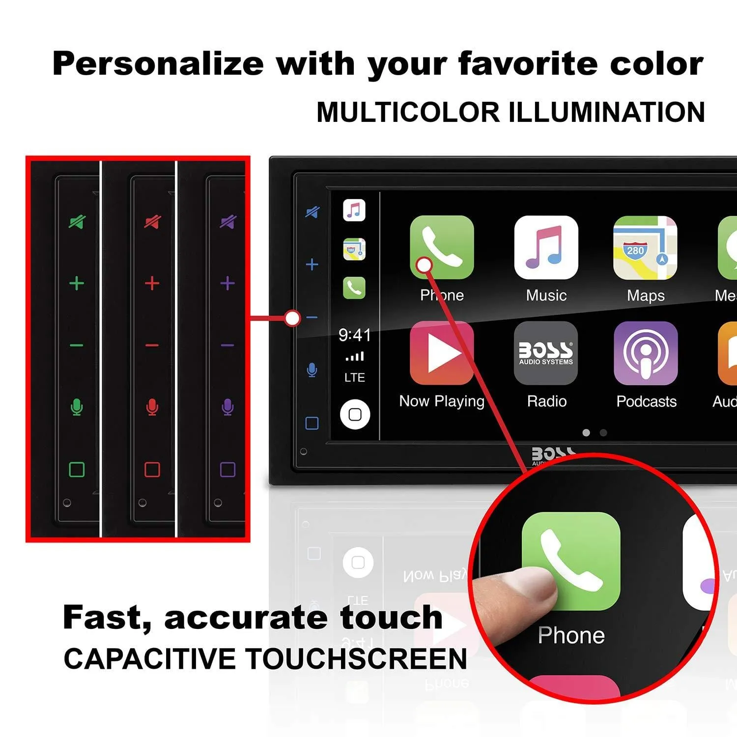 BOSS Audio BVCP9685A Apple Carplay Android Auto Car Multimedia Player - Double Din Car Stereo, 6.75 Inch LCD Touchscreen Monitor, Bluetooth, MP3 Player, USB Port, A/V Input, Am/FM Car Radio
