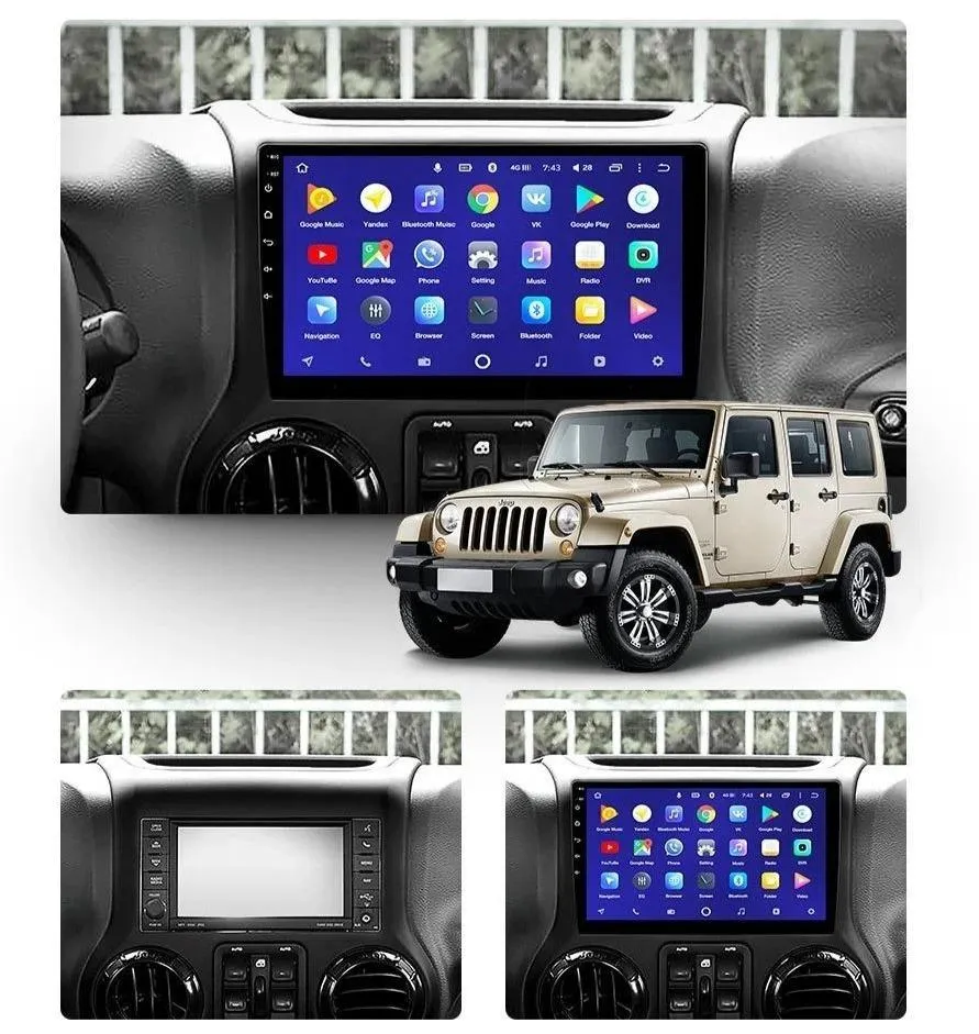 Car Dealz 10.2" Android 10.0 Jeep Wrangler 3 JK 2010-2017 In Dash Plus OEM Fascia