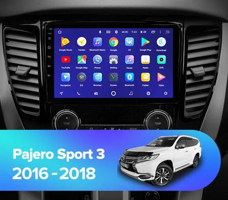 Car Dealz 10.2" Android 10.0 Mitsubishi Pajero Sport 3 Triton Challenger 2016-2018 In Dash Plus OEM Fascia