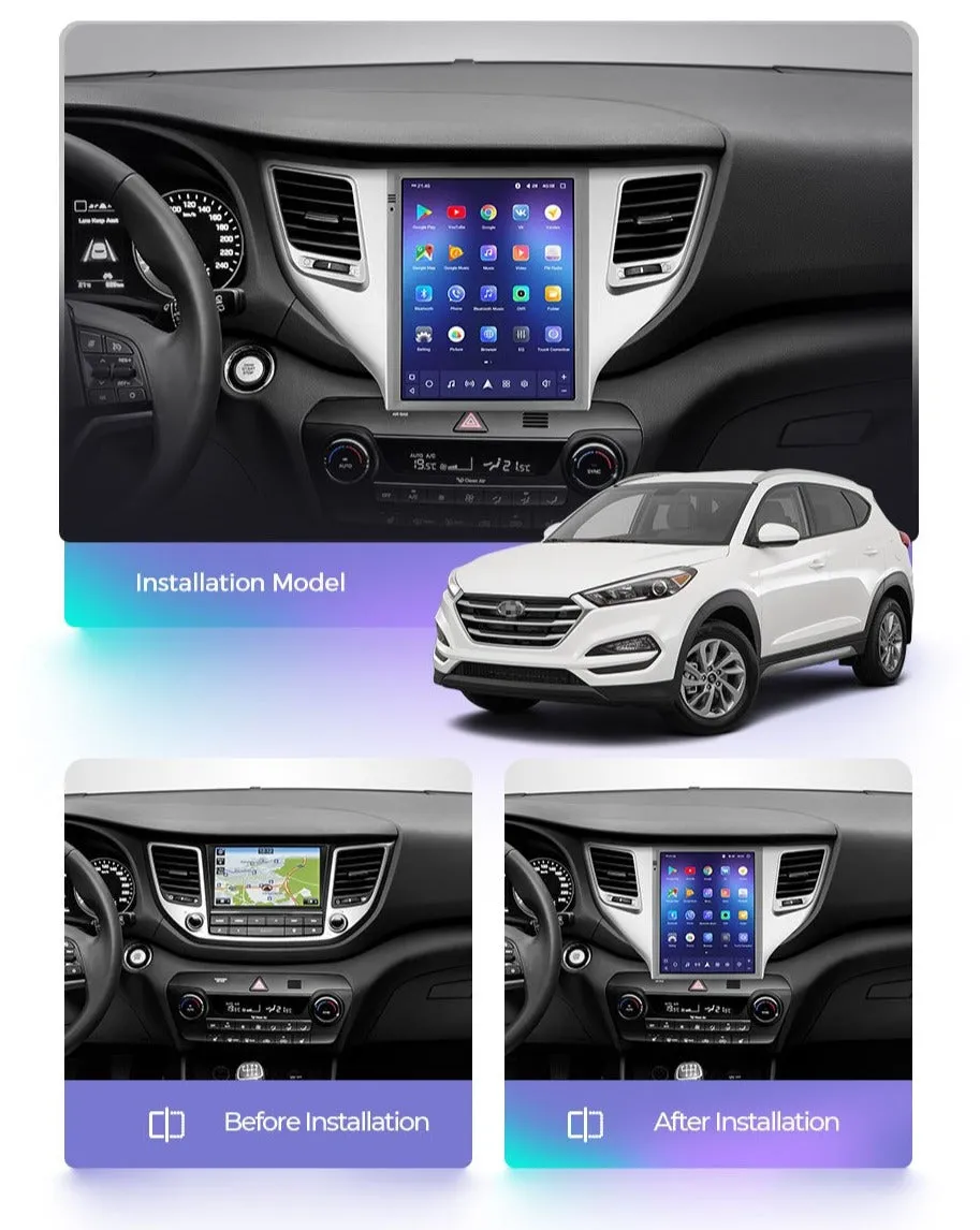 Car Dealz 11" Android 12.0 Hyundai Tucson 3 Tesla Screen 2015 - 2018 Head Unit In Dash Plus OEM Fascia