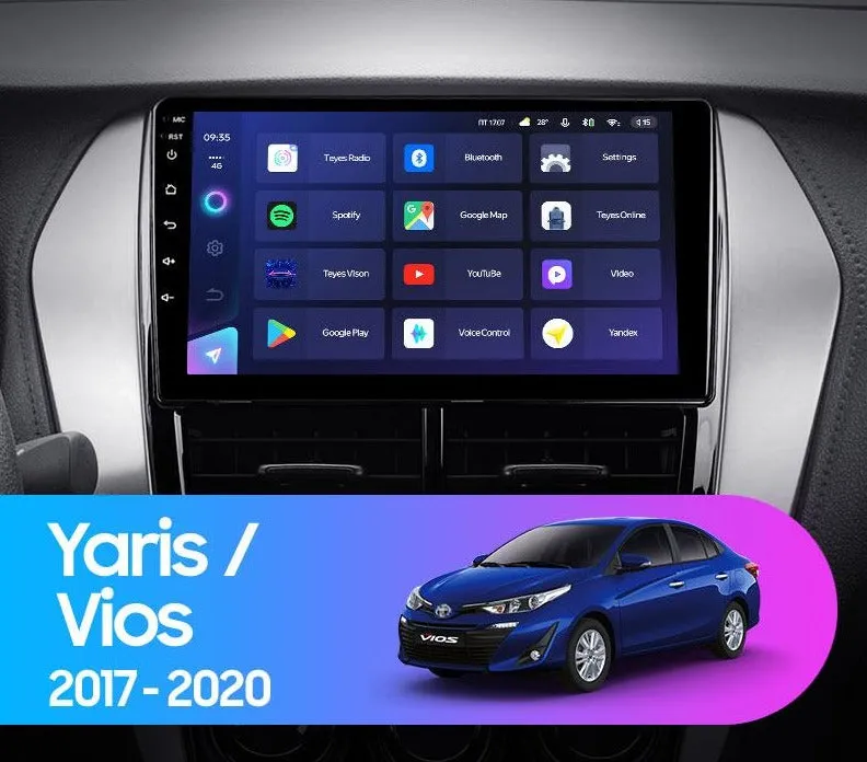 Car Dealz Elite 4G Model 10.2" Android 12.0 For Toyota Yaris Vios 2017 - 2020 In Dash Plus OEM Fascia