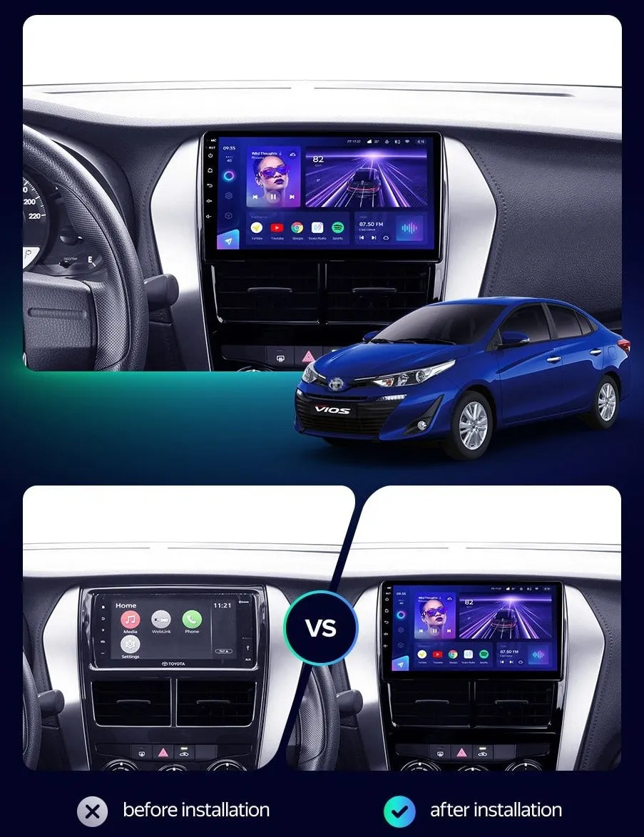 Car Dealz Elite 4G Model 10.2" Android 12.0 For Toyota Yaris Vios 2017 - 2020 In Dash Plus OEM Fascia
