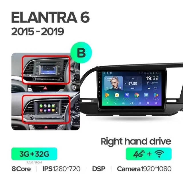 Car Dealz Premium Advanced 4G Data Model 10.2" Android 12.0 For Hyundai Elantra 6 2015-2019 In Dash Plus OEM Fascia