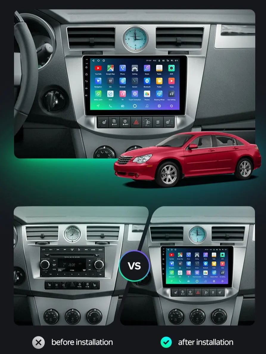 Car Dealz Premium Advanced 4G Model 10.2" Android 12.0 For Chrysler Sebring 3 JS 2006 - 2010 In Dash Plus OEM Fascia