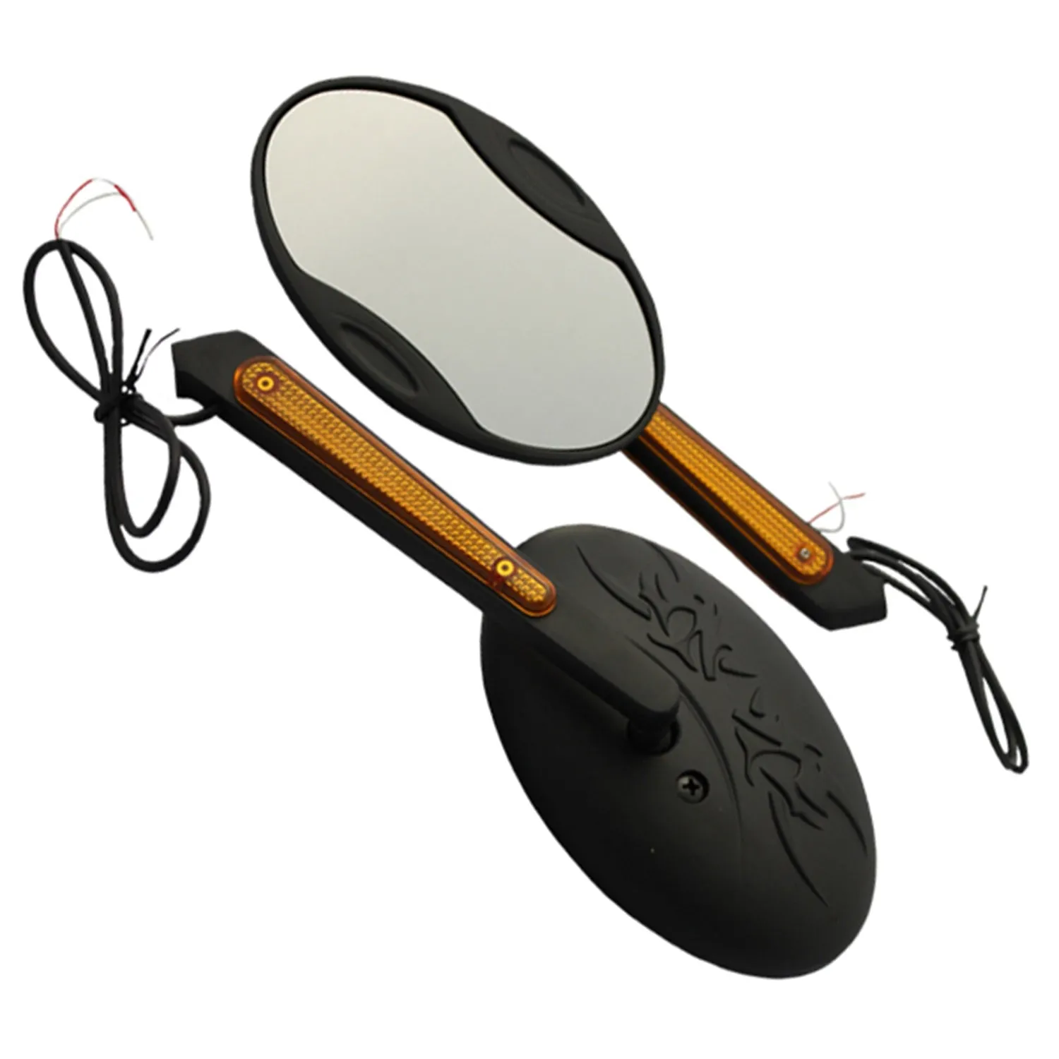 Cipa USA 01914 Motorcycle Tribal LED Lighted Mirror Kit; Black [Left And Right Side];