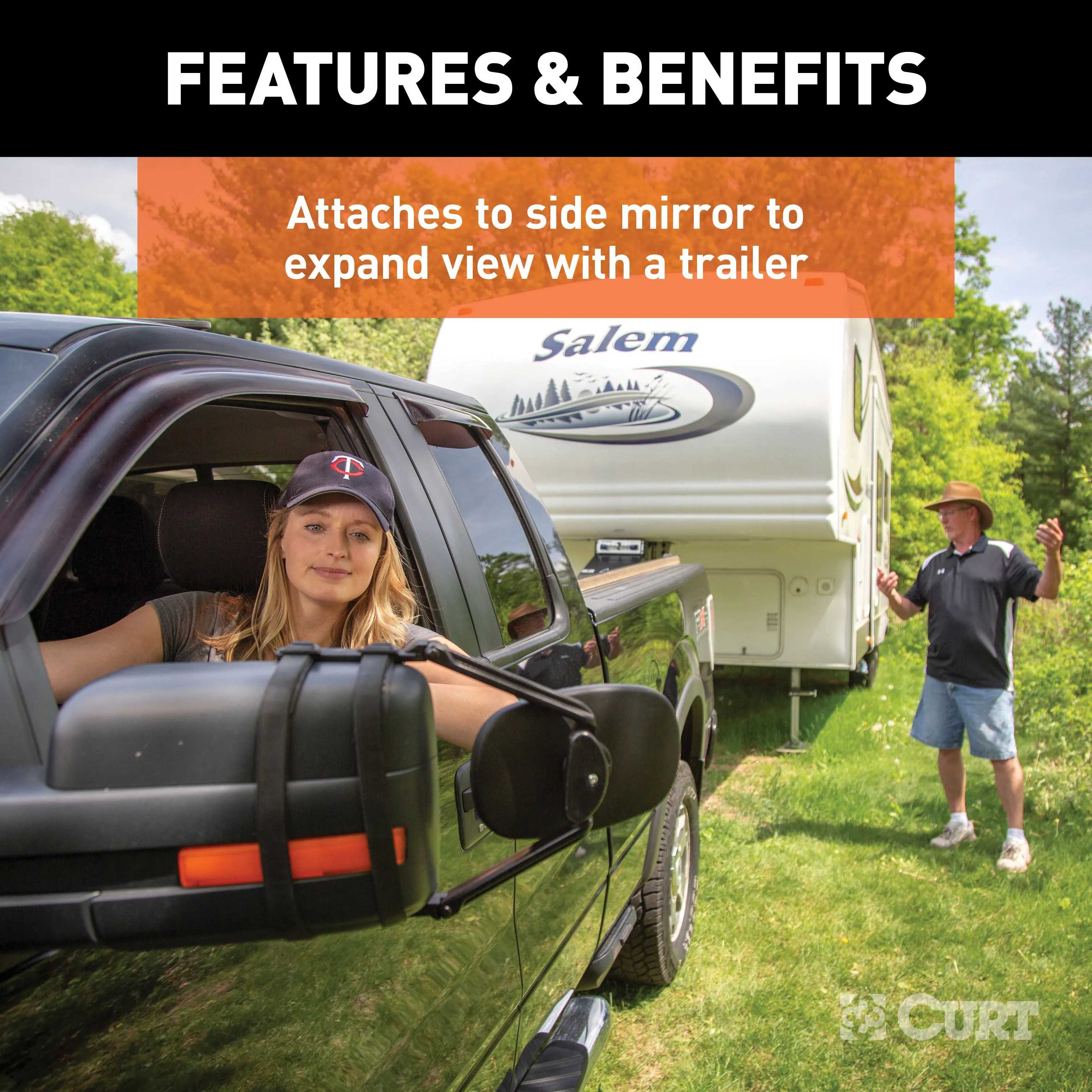 CURT 20002 CURT 20002 5 x 7-1/2-Inch Universal Strap-On Adjustable Extendable Towing Mirror