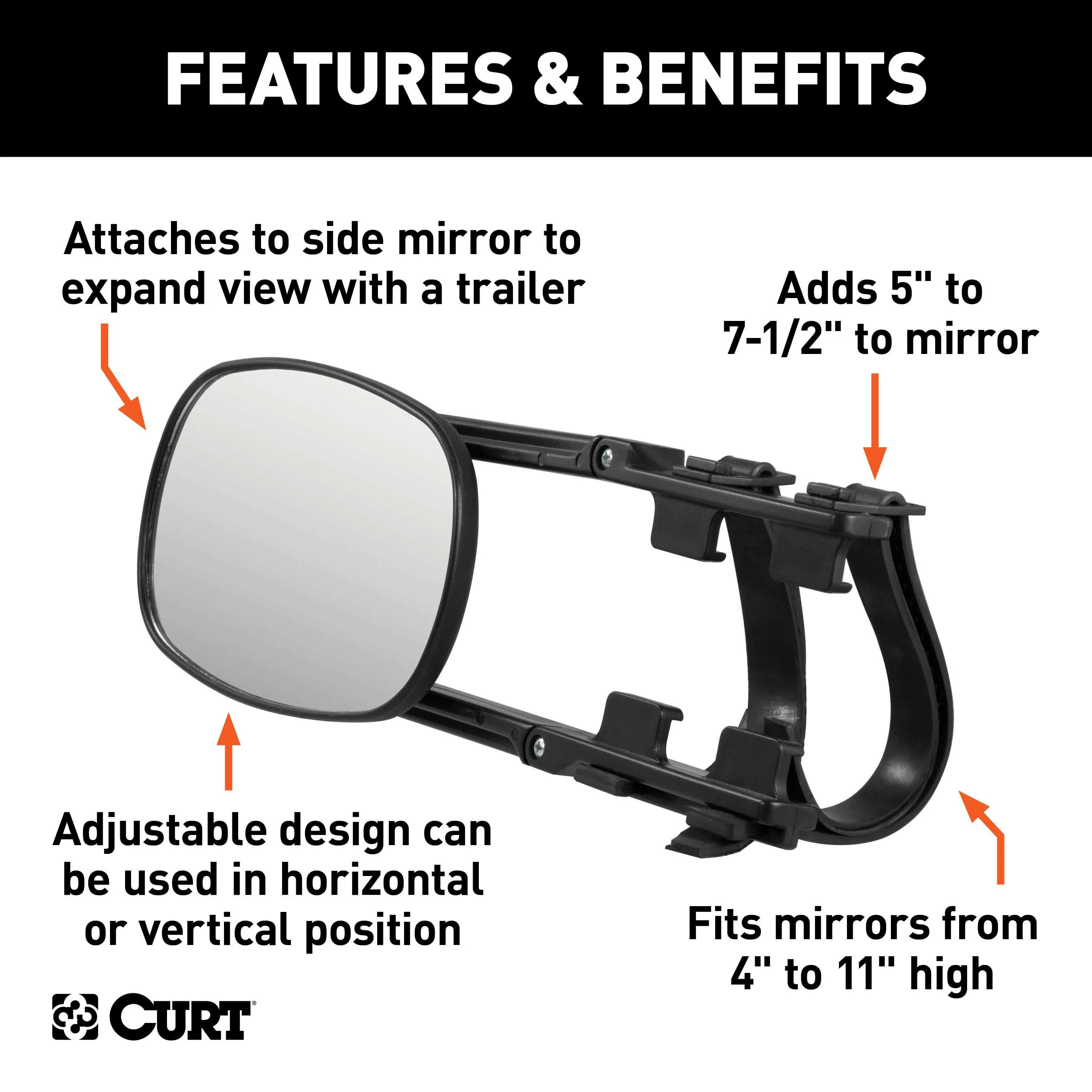 CURT 20002 CURT 20002 5 x 7-1/2-Inch Universal Strap-On Adjustable Extendable Towing Mirror